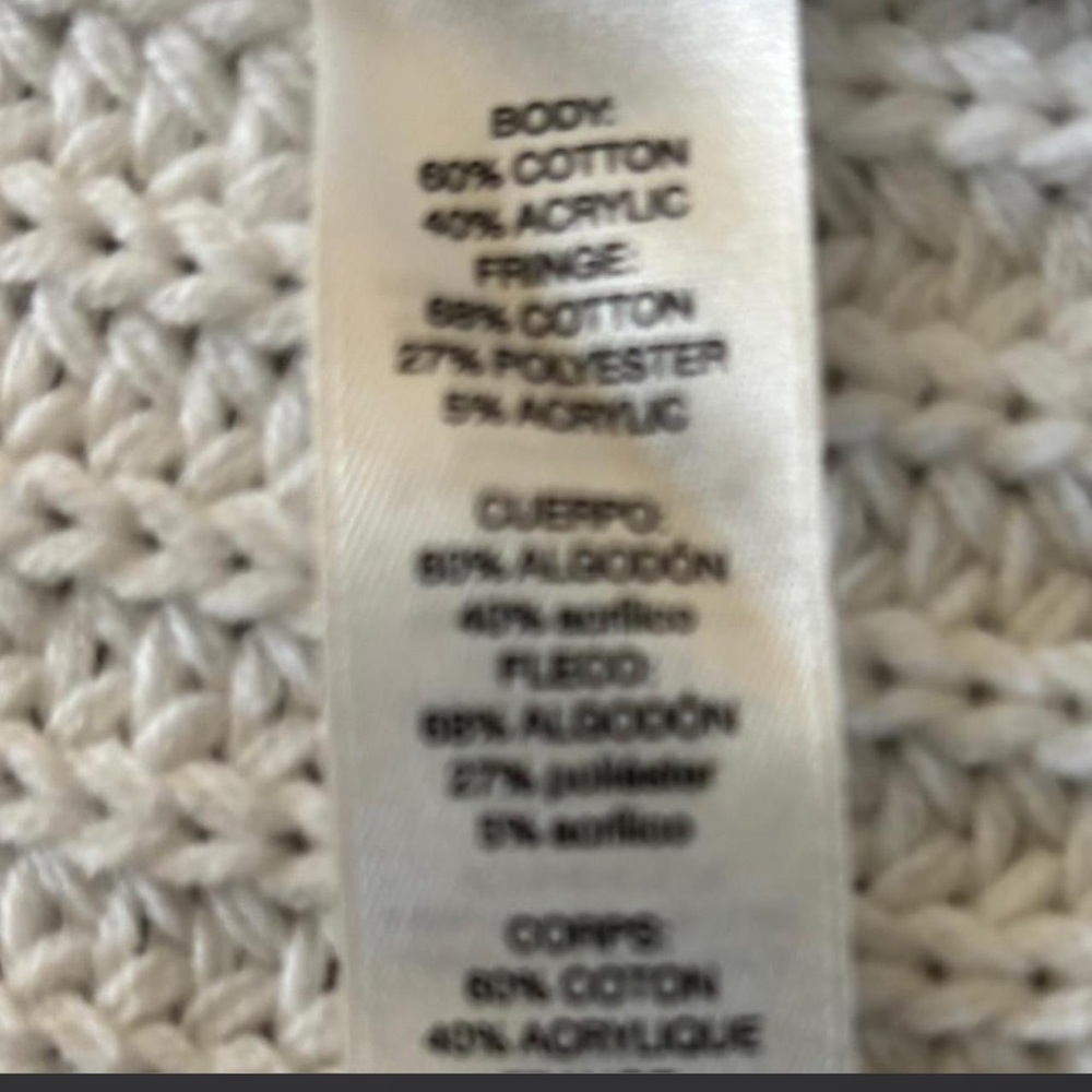 Women’s Ivory Chunky Knit Fringe Open Front Cardigan Sweater Size Small - Picture 4 of 6